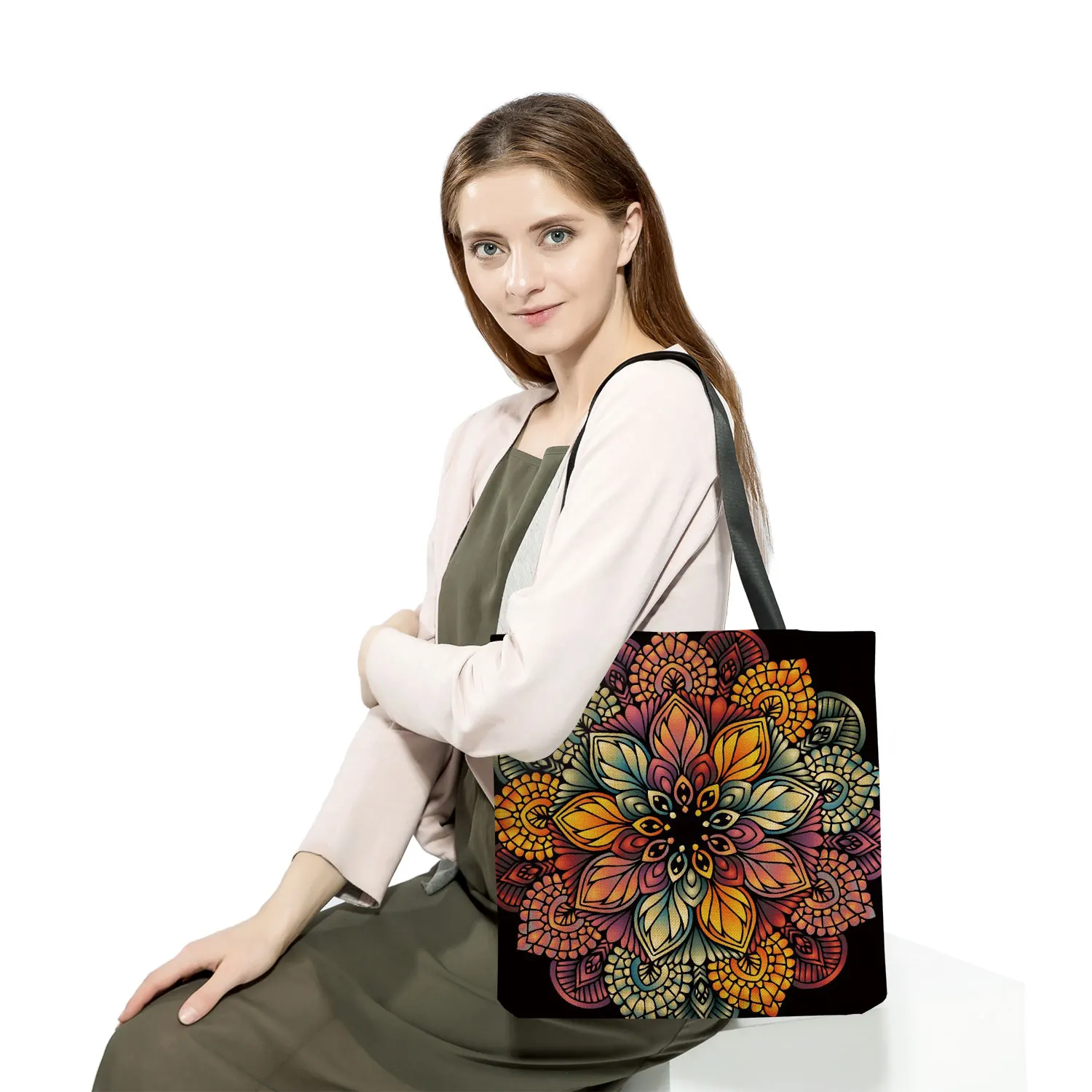 Customized Mandala Flower Tote Bags Women Eco Reusable Shopping Bag Floral Print Handbags For Lady Foldable Traveling Beach Bags