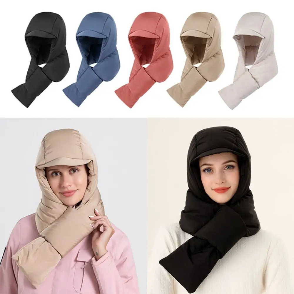 

Neck-cross Ear Protection Down Hat Fashion Windproof Duck Down Neck Scarf Cap Unisex Thicken Balaclava Hat Scarf Outdoor Sports