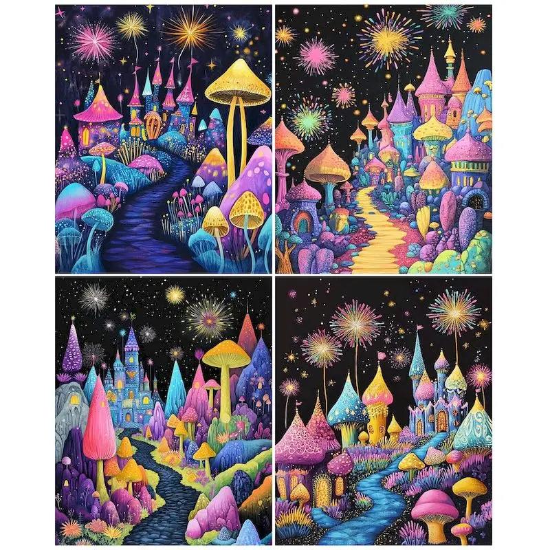 GATYZTORY Diy Frame Painting By Numbers Castle Landscape Acrylic Paint On Canvas Handpainted Oil Painting For Home Decors Artcra