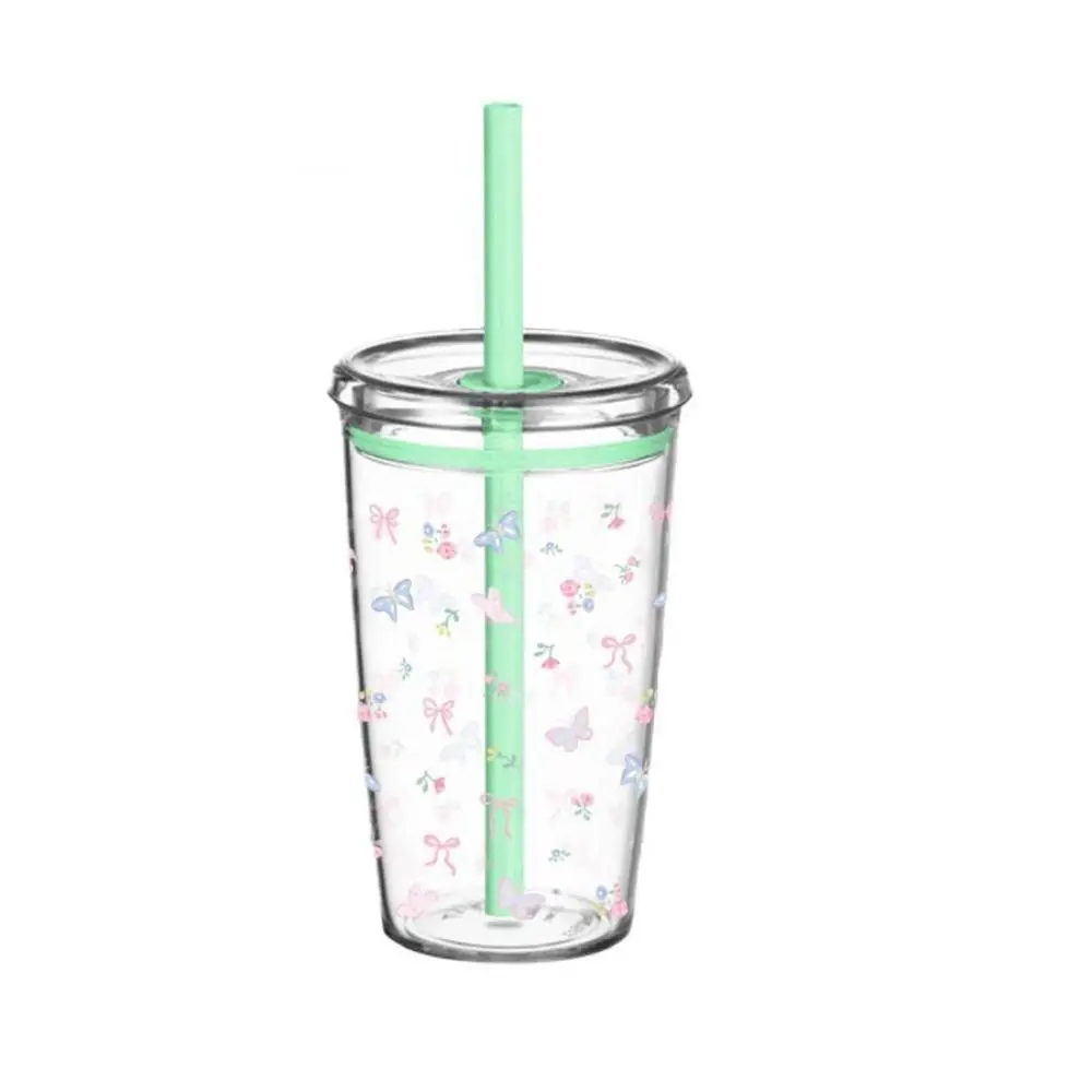 Portable 450ml Milk Tea Straw Cup Transparent Reusable High-value Coffee Cup Plastic Single Layer Drinking Cup Office