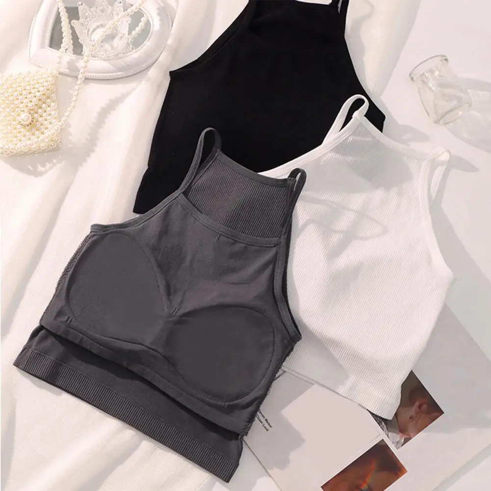 

Women Spaghetti Strap Vest Stylish Spaghetti Strap Crop Top with Chest Pad for Women Breathable Tank Top Fashion Outer Wear
