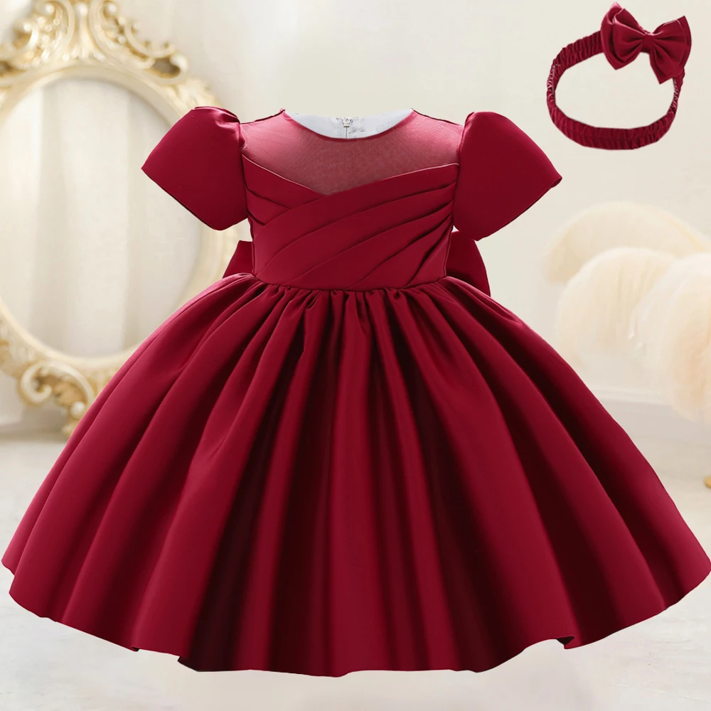2pcs Toddler Bow Baptism Baby Girls Dress Newborn 1st Birthday