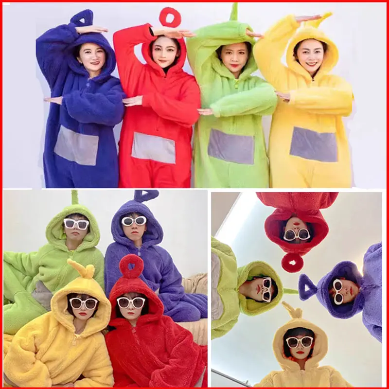 애니메이션 안테나 텔레토비스 코스프레 부드러운 긴 소매 라라 코스 피스 잠옷 코스튬, 성인 유니섹스 파티웨어 선물