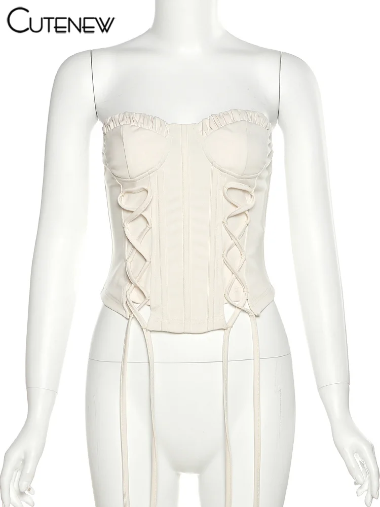 Camiseta sin mangas lisa para mujer, sexy, ajustada, con cordones, informal, fruncida, ropa de moda para chicas, ropa de calle femenina, nueva