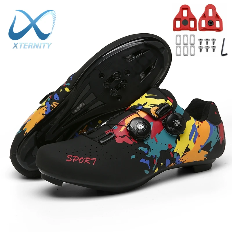 Cycling Shoes Double Buckle Graffiti Racing Bicycle Cleat Professional Self-Locking MTB Bike SPD
