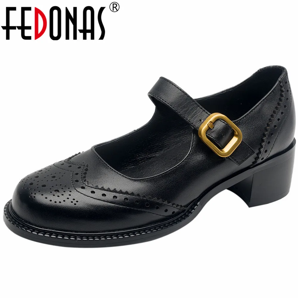 

FEDONAS Classic Buckle Strap Women Pumps Spring Summer New Mary Janes Shoes Woman Genuine Leather Round Toe Casual Working 2024