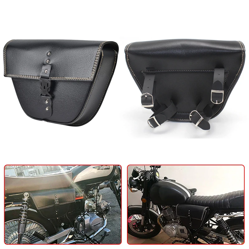 

Motorcycle Black PU Leather Side Clinch Bolt Saddlebag Tool Bag Universal for Yamaha Harley Sportster XL883 Cafe Racer Honda