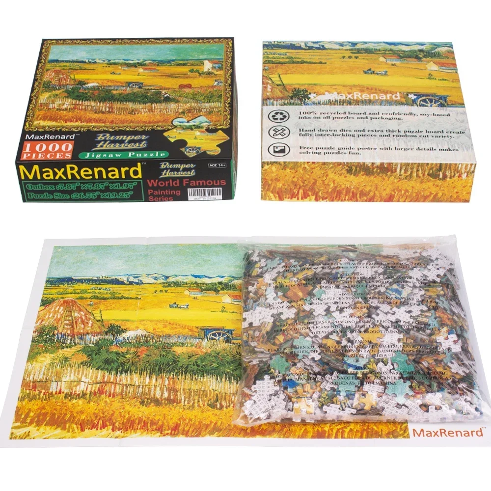 MaxRenard 68*49cm Jigsaw Puzzle 1000pcs Adult Fine Art Painting Collection Toys Van Gogh Bumper Harvest Home Wall Decoration 4