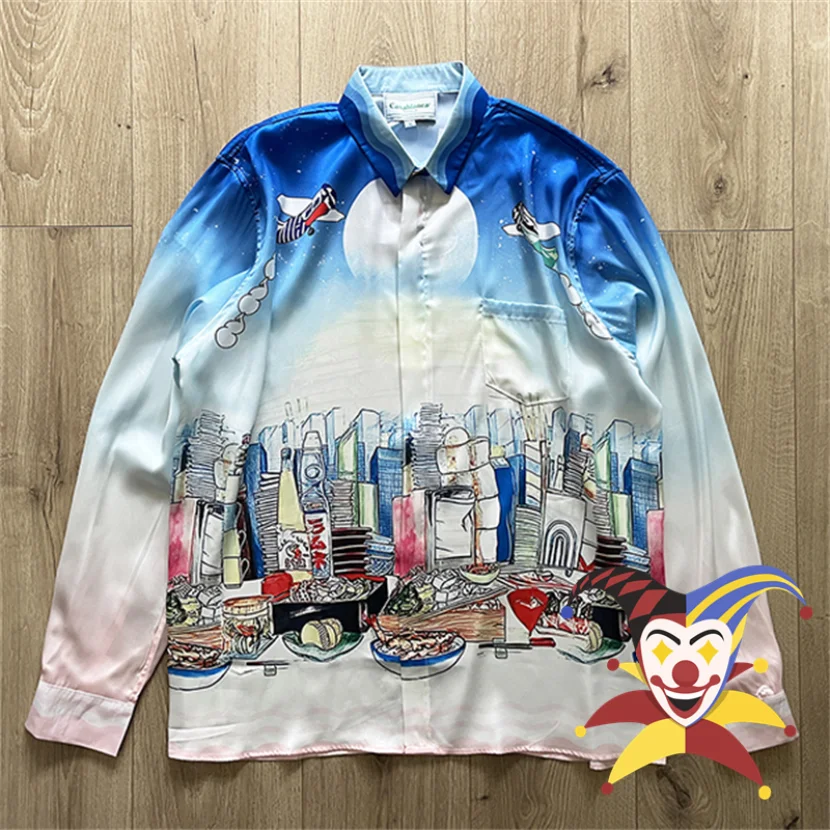 

Casablanca Shirt Men Women Best Quality Long Sleeve Hawaii Beach Urban Pattern Top Silk Shirts