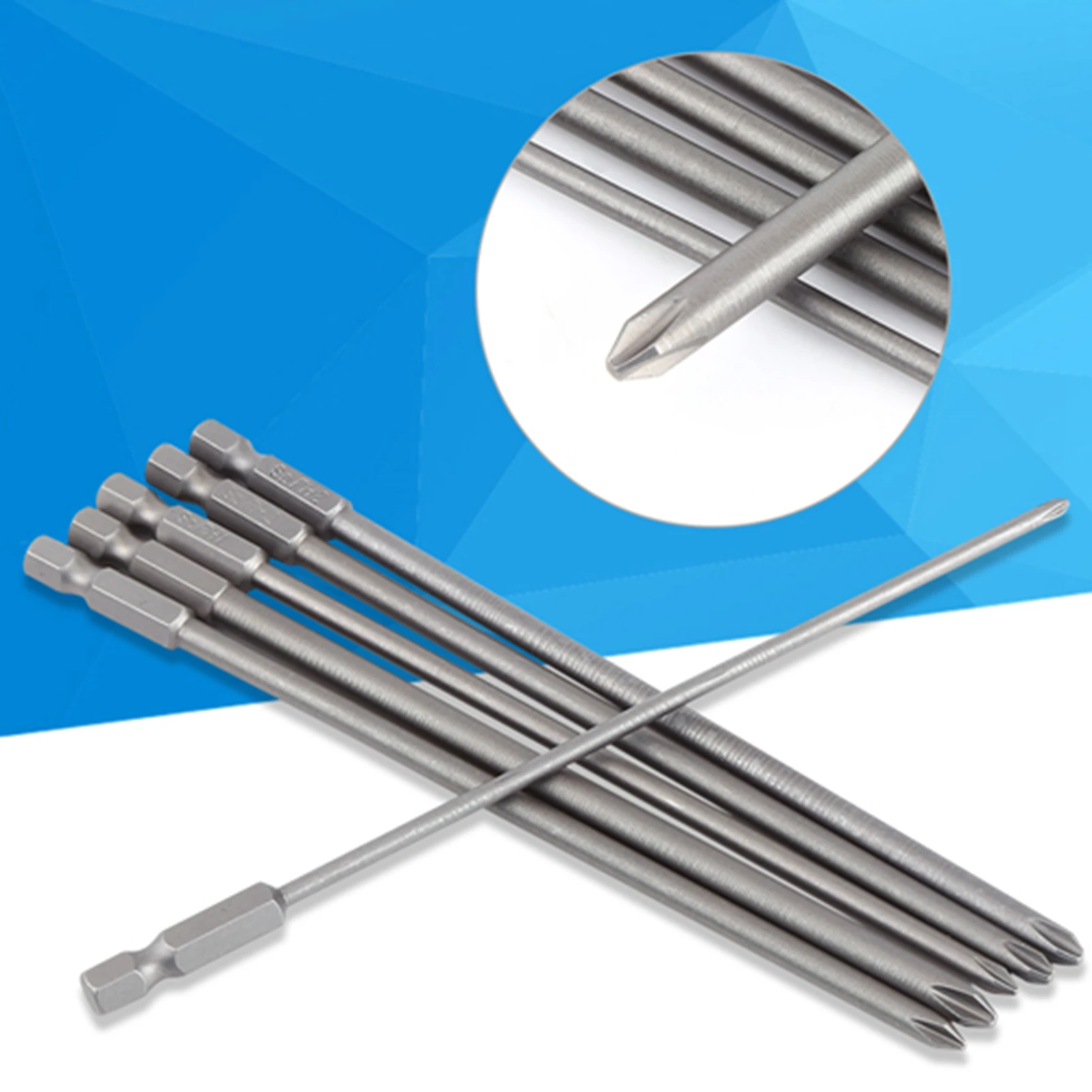 

6Pcs Magnetic Phillips Screwdriver Bit Set PH1 PH2 0.12" 0.16" 0.18" 0.20" 0.24" 150mm Length Cross Screwdriver Head Hand Tool