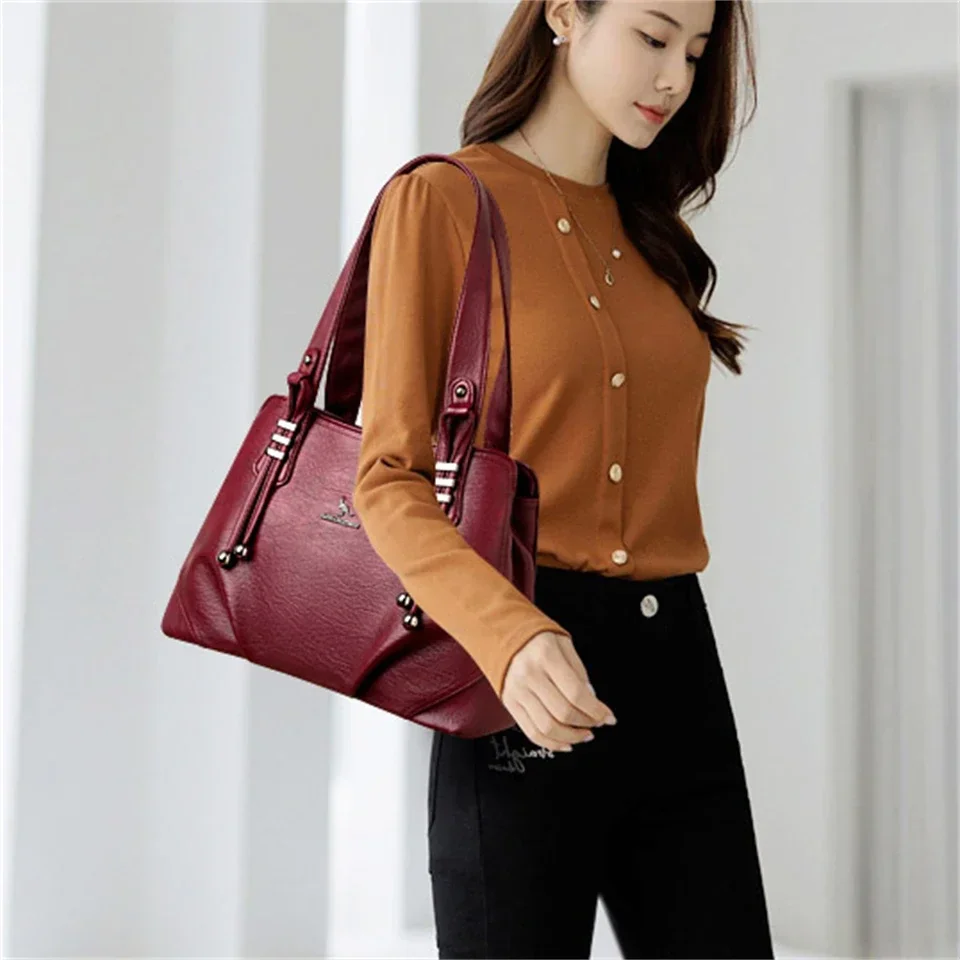 Shoulder Bag Leather Handbag Women Handbags 3 Layers Shoulder Crossbody