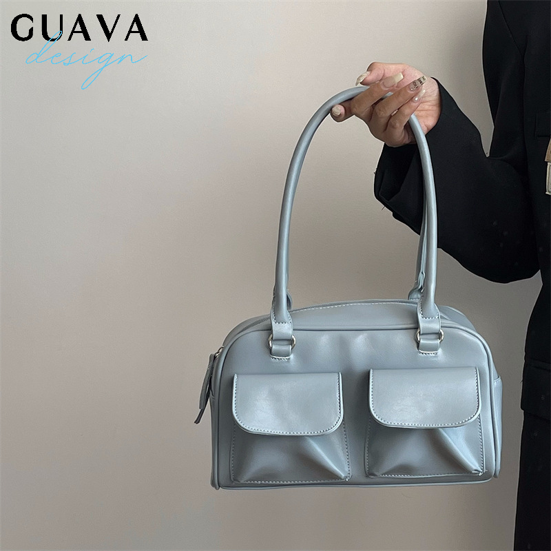 Lux Trendy Street Korea Designer Bowling Box Handbag for Women Boston Tote Bag Pu Leather Bag Female Accessory