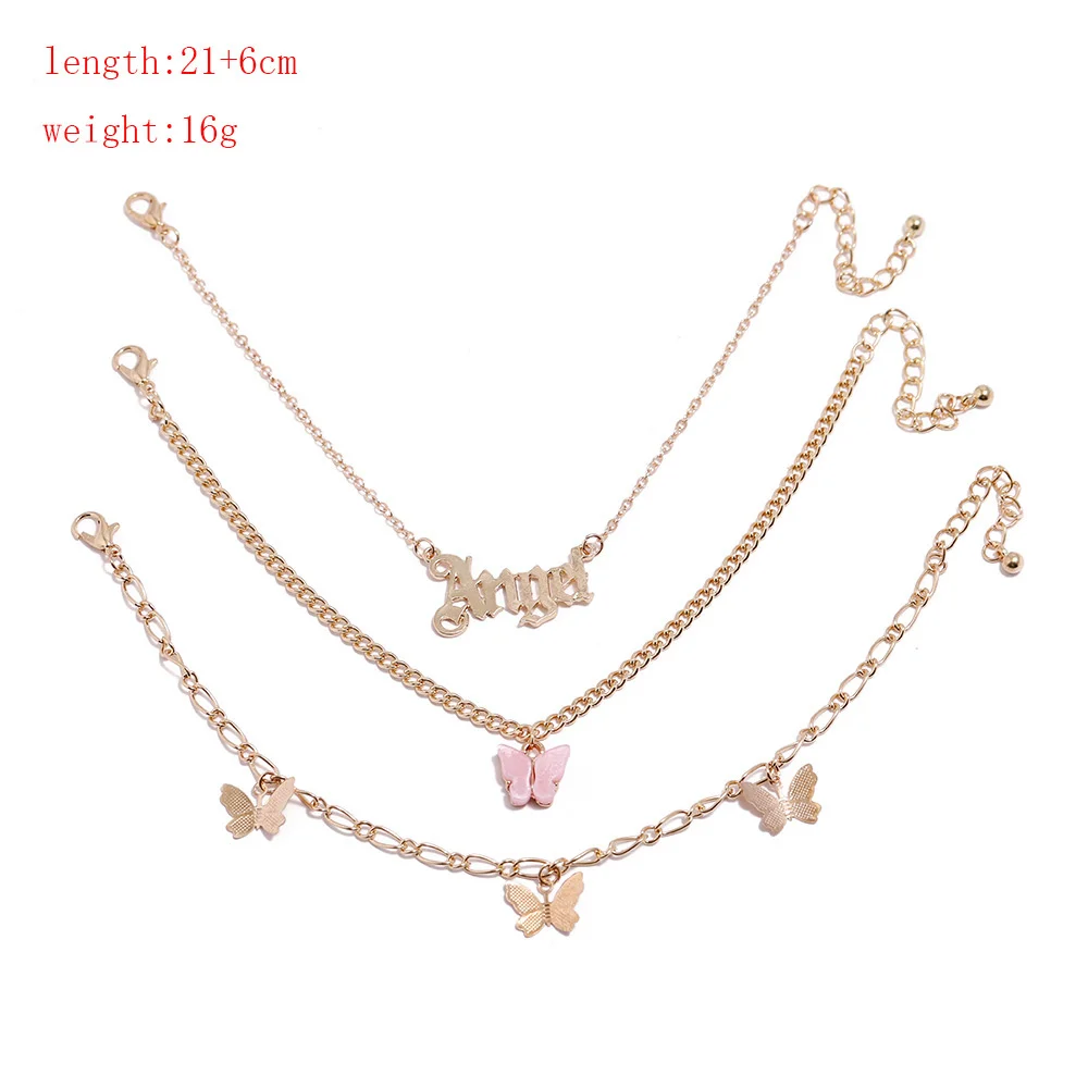 Cute Butterfly Angel Letter Pendant Anklets For Women Gold Silver Color Foot Chain Beach Jewelry Ankle Bracelet Summer Accessory
