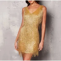 2025 New Sexy Tassel Sequins Feather Mini Dress Women Spaghetti Strap Stitching Dresses Female Elegant Evening Party Club Dress - Image 4