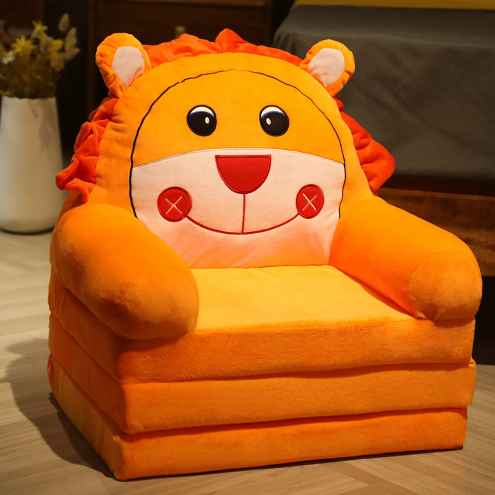 Plush Foldable Kids Sofa Bed with Backrest