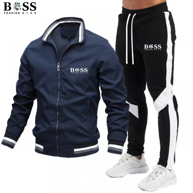 High Quality Men's set Sports Suit Slim Fit Brand Sportswear Cardigan Long Sleeve Running Jacket Sweatpants 2 Pcs Set