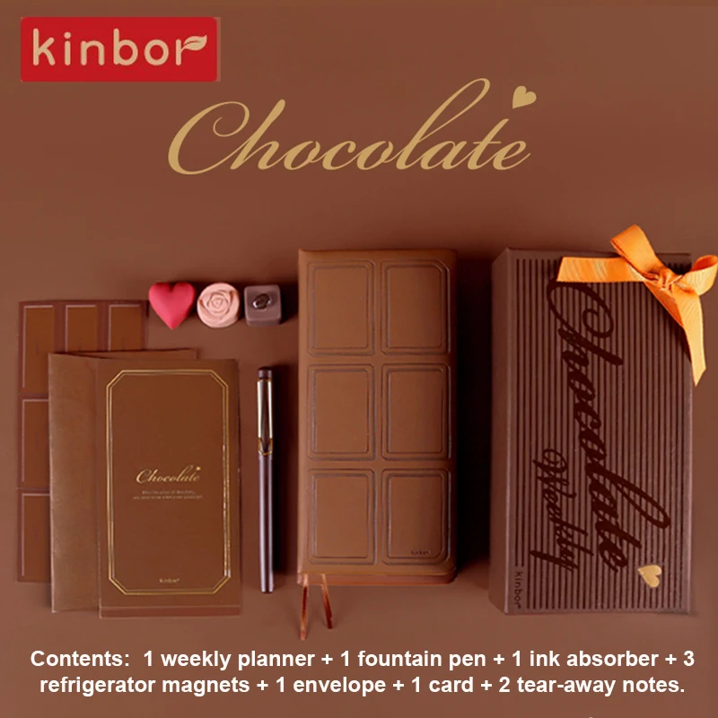 Kinbor Weekly Planner Set Chocolate Self-filled Pocket Calendar Goal& Habit Tracker Organizer Aesthetic Diary Schedule Handbook schedule notebook,notebook diary journal,notebook diary