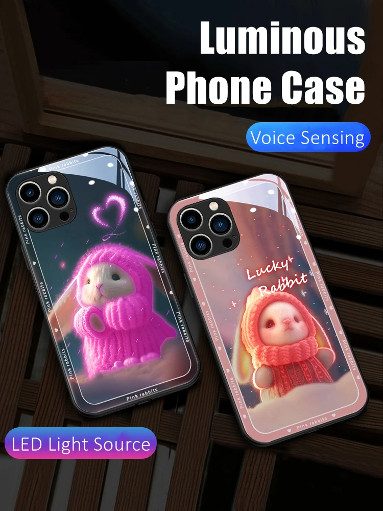 

Kawaii Doll LED Light Glowing Luminous TPU Border Glass Phone Case for Samsung S24 S22 S23 Note 10 20 A14 A54 A73 Plus Ultra
