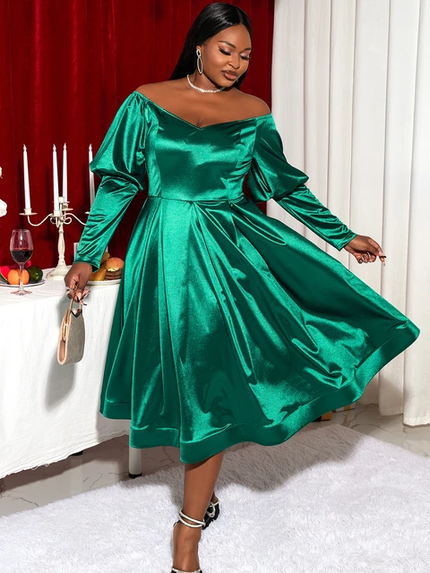 Aomei Women Green Dresses Christmas Dance Shiny Off Shoulder Elegant Long  Sleeve Fall Fit Flare Flowy Midi Sparkly Party Evening - Dresses -  AliExpress