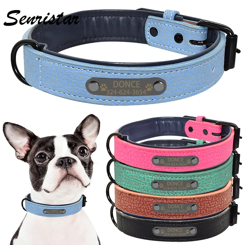 

Personalized Nameplate Dog Collar Custom Engraved ID Name Tag Double Pu Leather Pet Dog Collars for Small Medium Large Dogs