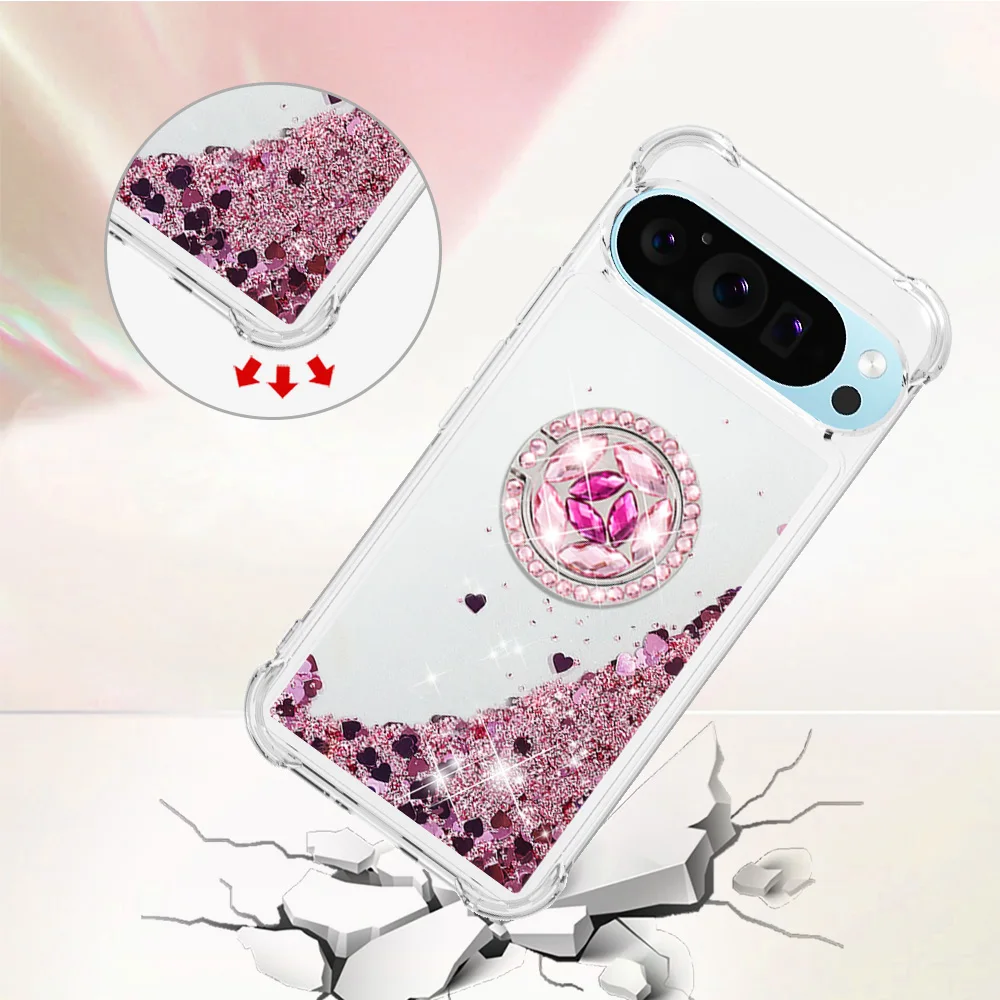Luxury Quicksand Glitter Ring Holder Case with Shiny Soft Airbag Shockproof Cover