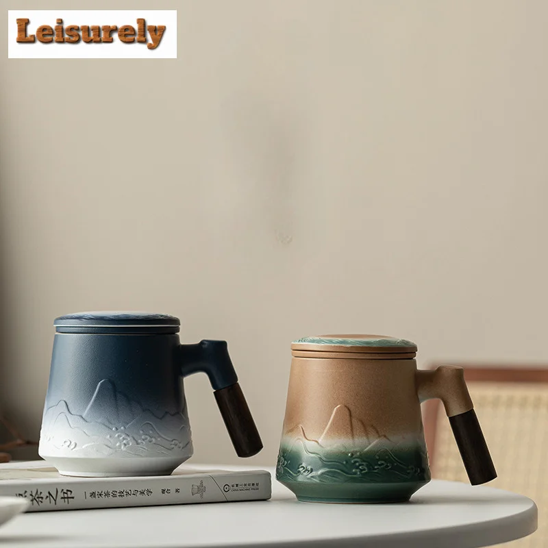 500ml Mountain Sea Ceramic Master Cup with Lid Tea Cup with Inner Filter Large-capacity Separation Teacup Chinese Tea Supplies