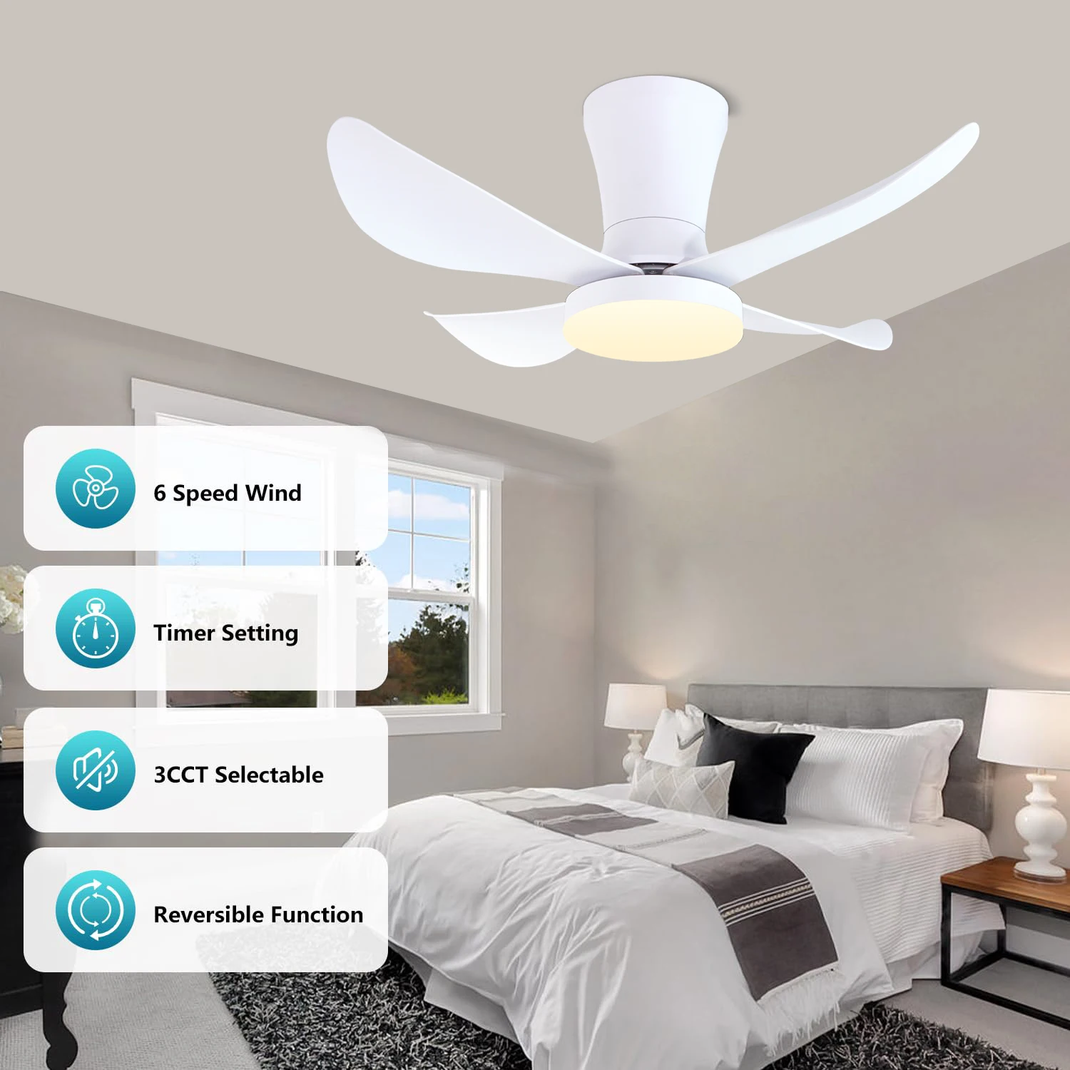 30 Inch LED Ceiling Fan Low Floor DC Motor Remote Unlimited Dimming High Air Volume Terrace Household Fan Lights