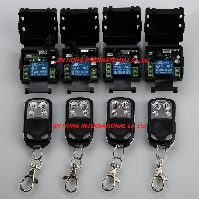 

Free shipping 12V 1ch wireless remote control switch system 4 transmitter & 4 receiver relay smart house z-wave