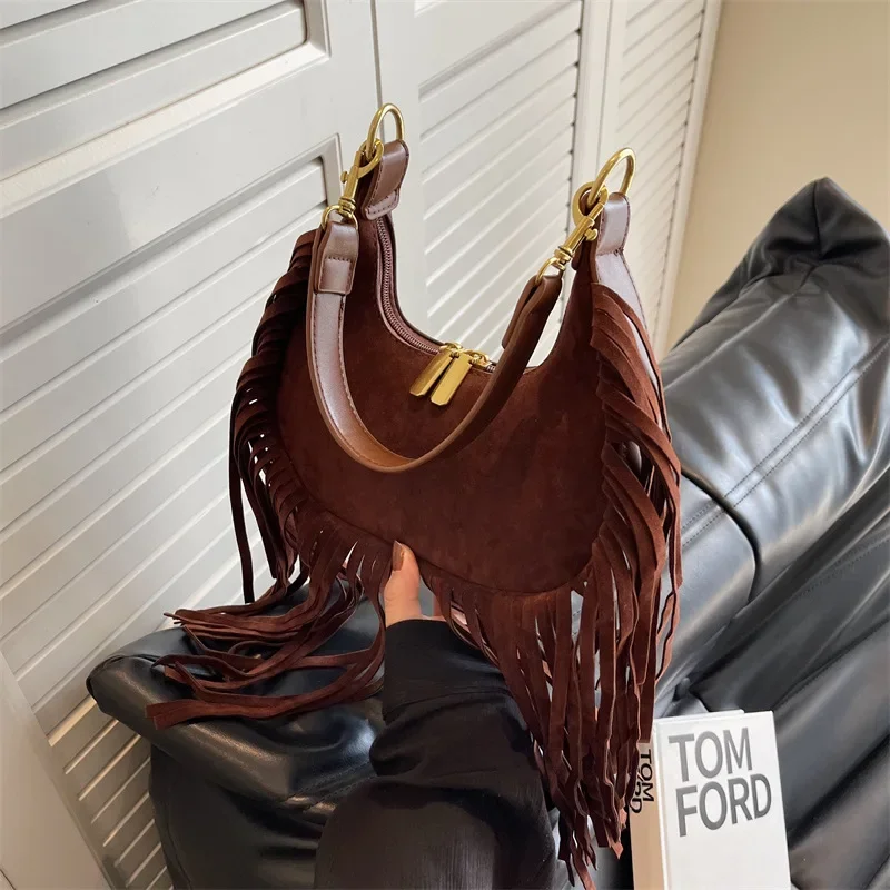 

Women's Design Tassel Bag Autumn 2023 New Dumpling Bag Retro Shoulder Crossbody Korean Fashion Handbag Women's Bag