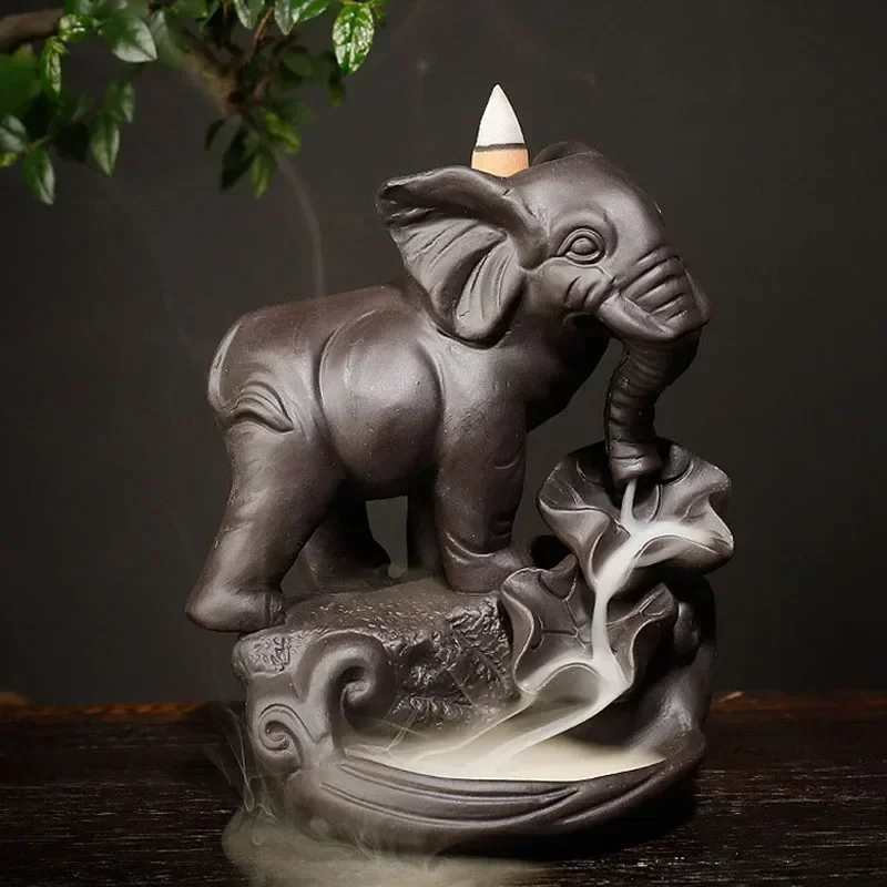 

Ceramics Elephant Backflow Incense Burner Zen Feng Shui Home Bedroom Living Room Interior Decoration Accessories Ornament Office