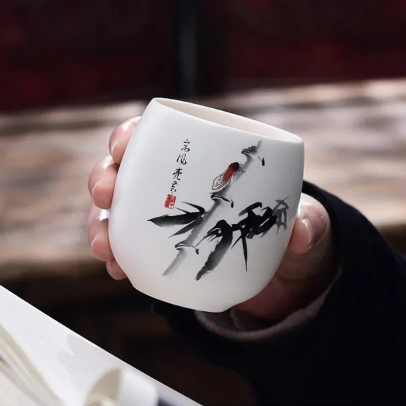 Tea Cup, 1pcs/3pcs China Ceramic Tea Cup White Porcelain Kung Fu Cups Pottery With Handle Drinkware Wine Coffee Mug Teacup