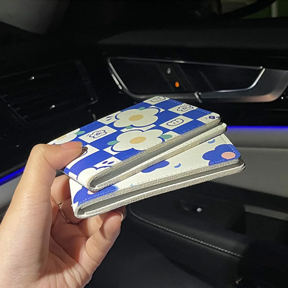 Driver License Leather Cover Car Driving Permit Protective Case Business Id Card Holder Blue Flower Multi Card Position Wallet