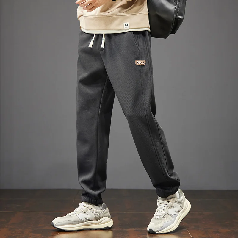 Men's Drawstring Autumn Winter Elastic High Waist Pockets Solid Letter Casual Loose Harun Lantern Trousers Office Lady Pants
