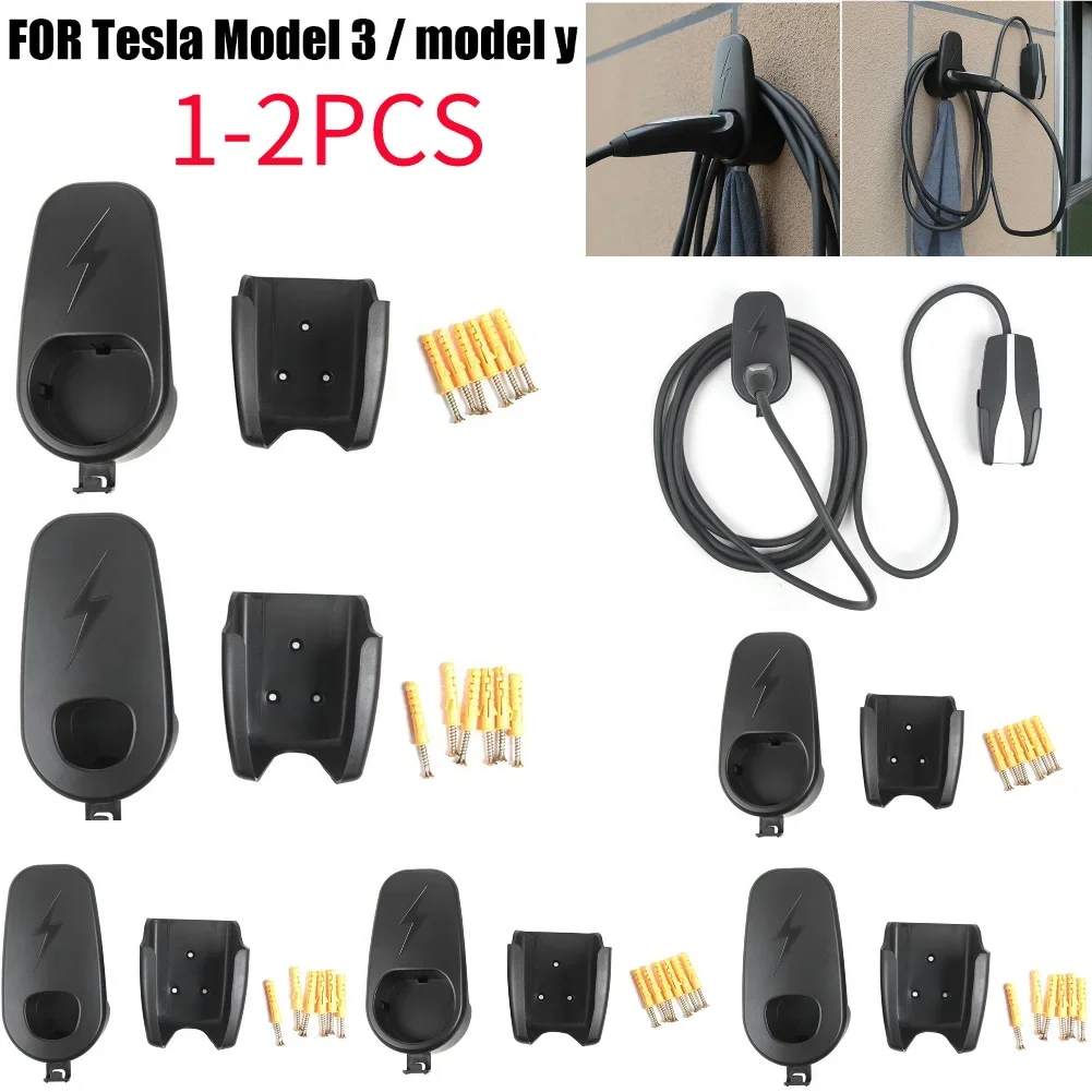 EV Charger Car Charging Cable Mount 1-2Pcs Car Charger Control Holder With Chassis Bracket Charger Cable Wall Holder Stand For Tesla Model 3 Y Car Parts