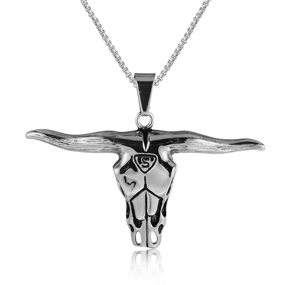 

Punk Style Skeleton Bull Head Pendant Gothic 316l Stainless Steel Chain Necklaces Jewelry Wholesale Items For Resale In Bulk