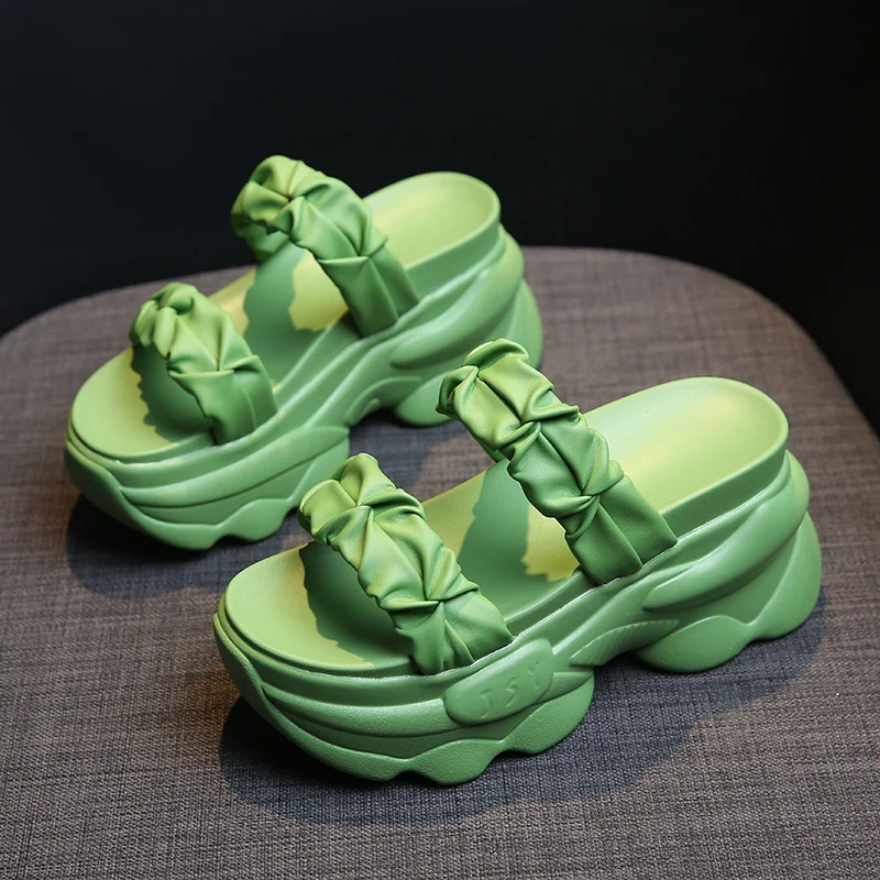 

Ladies Platform Sandal Women Slippers 7.5CM Green Wedges Shoes Fashion 2023 Summer Chunky Sandals Beach Casual Slides Woman