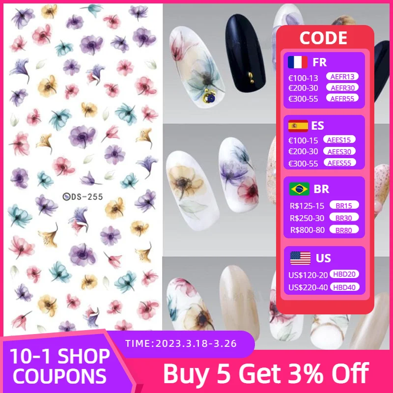 Rosalind Diy Water Transfer Stickers For Nails Colorful Fantasy Flowers Nail Stickers Wraps Foil