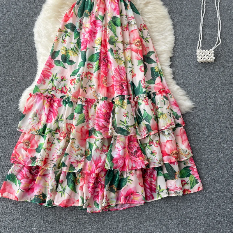 Elegant Party Dress Women Chiffon Printed Floral Long Dresses Ladies Short Sleeve Sexy V-neck Beach Maxi Dress Vestidos