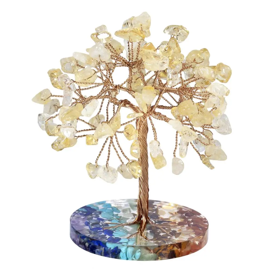 Natural Crystal Tree With 7 Chakra Stones Resin Base Lucky Money Trees Feng Shui Sculpture Home Office Decoration