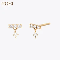 ROXI 1Pair Tassel Geometric Zircon Stud Earrings For Women 18 Gold Plata Earrings Jewelry 925 Sterling Silver crystal Jewelry