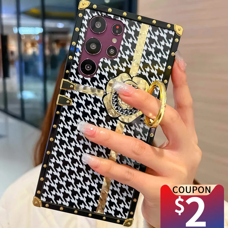 Luksusowe złote etui do Galaxy S23 S22 Ultra S21 S20 FE Note20 Ultra A13 okładka stojak pierścień Fundas A53 A12 A52S A71 Coque Capa marka_voghion.com