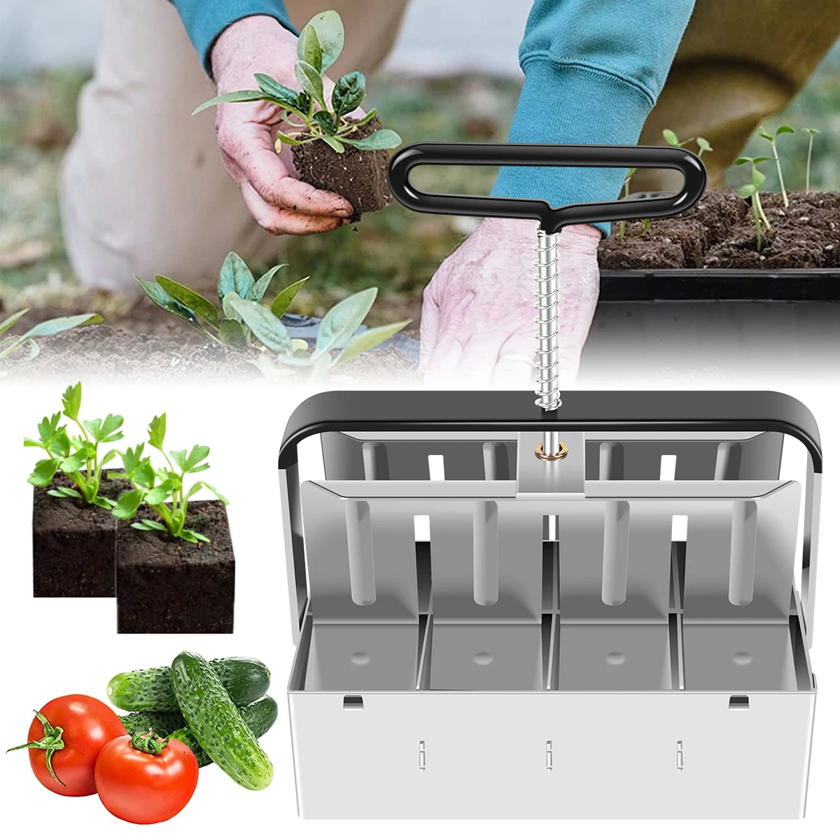 

Soil Blocker 2inch Manual Soil Block Maker Handheld Seed Block Maker Tool with 8 Square Blocks Micro Soil Blocking Tool Sturdy