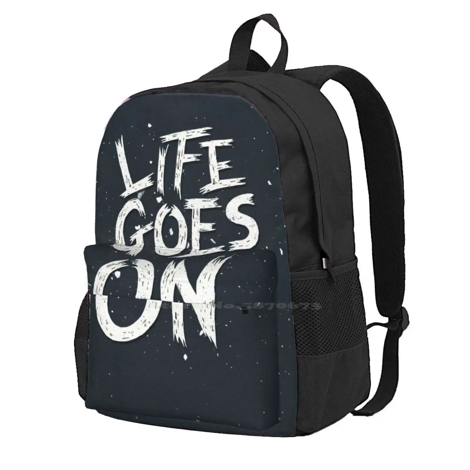

Life Goes On Hot Sale Backpack Fashion Bags Typography Hand Lettering Type Quotes Life