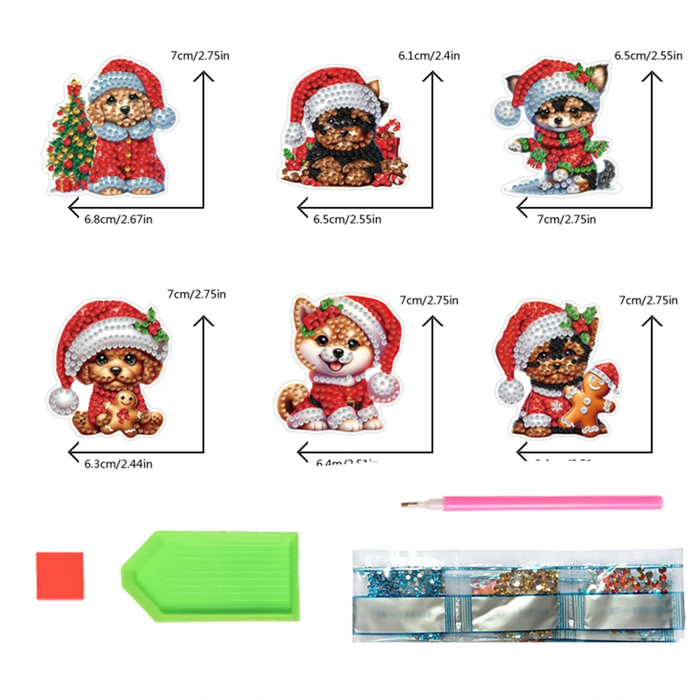 6pcs 2D Flat Xmas DIY Diamond Art Refrigerator Sticker Special Shape Crystal Refrigerator Magnet Diamond Art Kits for Home Decor