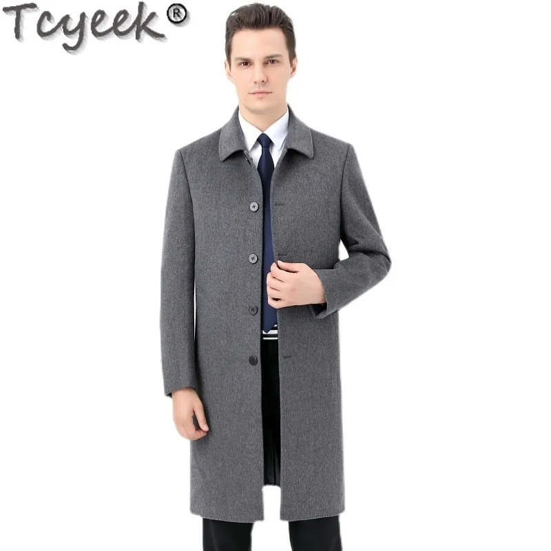 Tcyek 남성용 90% 캐시미어 재킷, 양모 코트, 양면 캐시미어 재킷, 남성 의류, 패션, 가을, 겨울