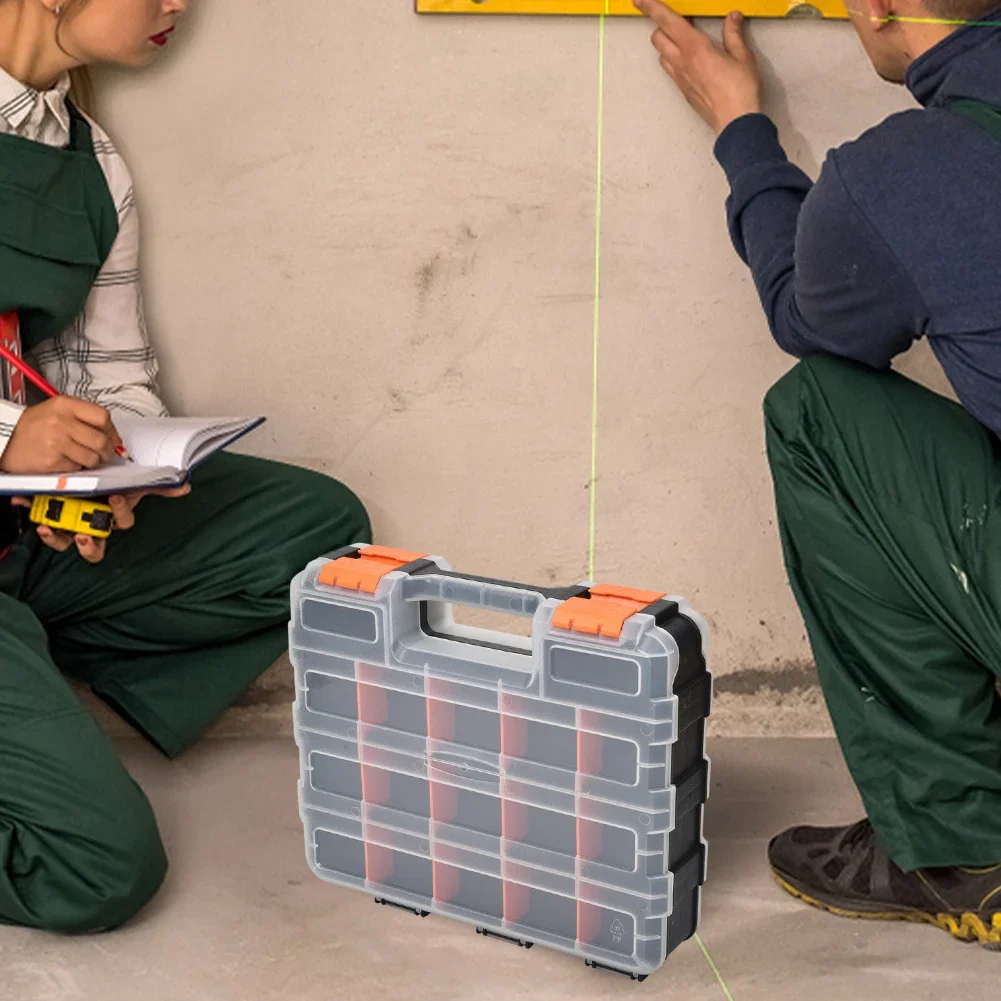 Double Side Tools Box Organizer Tool Storage Box Double Side Tools Box Hardware Tool Arrangement Box-for Screws Nuts Nails Bolts