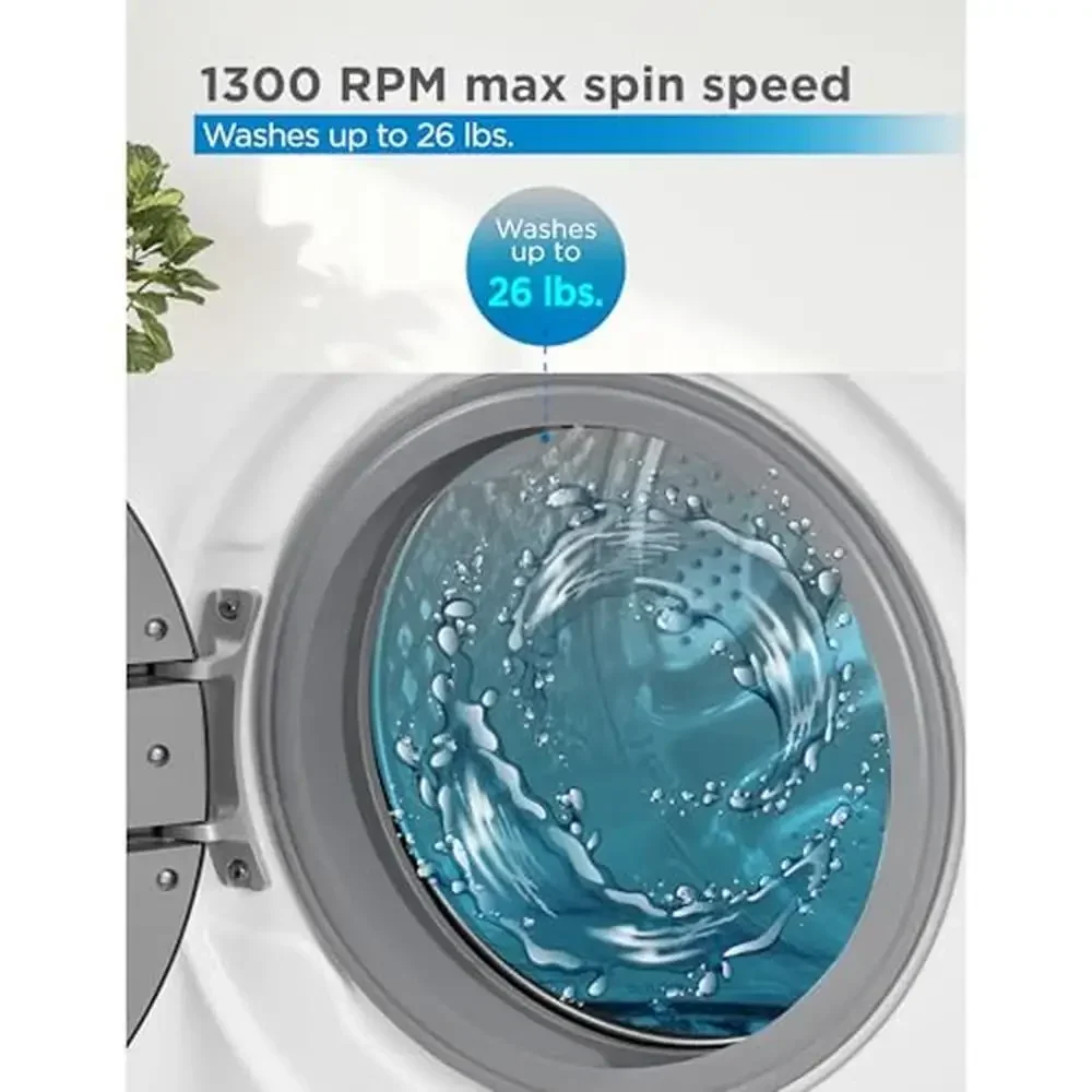 Compact Front Load Washer 2.7 Cu. Ft. LED Display 16 Cycles Stainless Steel Tub Auto Unbalance Detection 1300 RPM Max Spin Speed