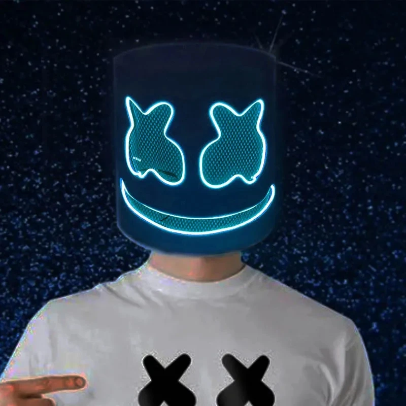Halloween Light Up Mask Full Face LED Neon Marshmallow Mask Headgear Luminous DJ Music Festival Props Cosplay Rave Party glow headband glow light mini led light birthday party decorations