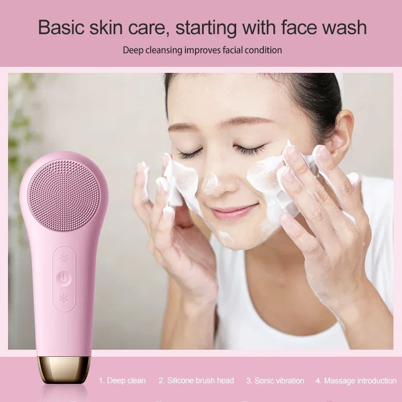 Facial Cleansing Brush Silicone Ultrasonic Vibration Electric Face Cleanser Deep Pores Blackhead Cleaning Washing Skin Massager 4 in 1 electric ultrasonic skin sonic scrubber facial silicon brush cleaner spinning high frequency vibration  head remover