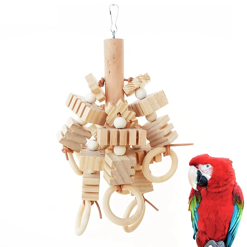 Large Parrot Toy Tearing Natural Wooden Blocks Bird Chewing Toy Parrot Cage Bite Toy Environmental Protection Bird Parrot Toy 10pcs pet parrot toy colorful hollow rolling bell ball bird toy parakeet cockatiel parrot cat chew cage fun toys pet bird supply